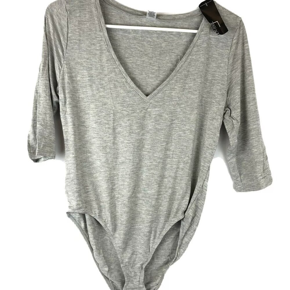 Felina, Women’s The Body Zone V-Neck Heather Grey Bodysuit Top, Size Medium